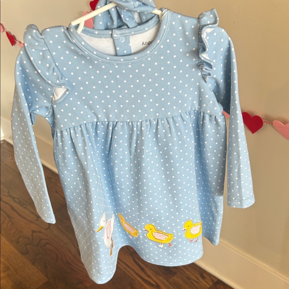 Angel Dear blue Polka Dot Dress with Duck Print w/ bloomers